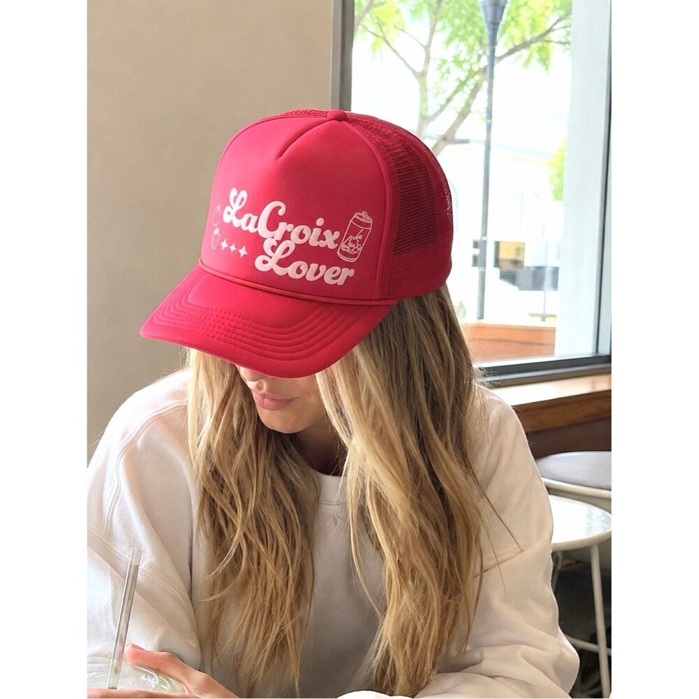 LaCroix Lover Red Pink Trucker Hat Coquette Y2K Mesh Snapback Cap Adjustable